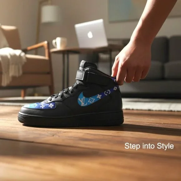 Men’s Nike Air Force 1 High – Black & Blue Custom Collector Pair Size 13